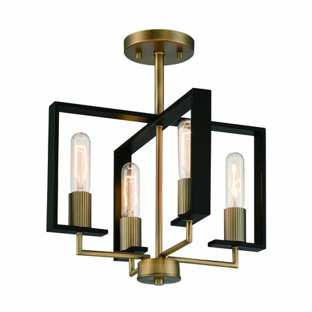 DESIGNERS FOUNTAIN 15in Chicago Pm 4-Light Old Satin Brass Ceiling Light Semi Flush Mount D233M-SF-OSB